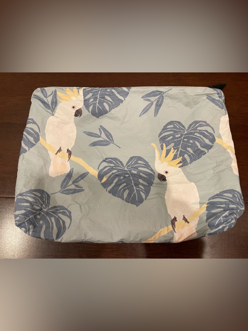 aloha collection green Monstera and cockatoo print zippered pouch